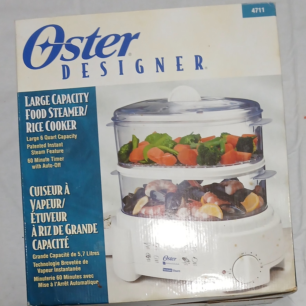Oster Designer Food Steamer and Rice Cooker - White and Blue